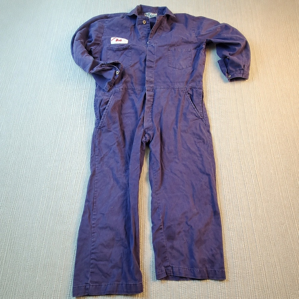 WearGuard Vintage Mens Work Wear Coveralls Navy Blue Bob Name Patch Size 40R